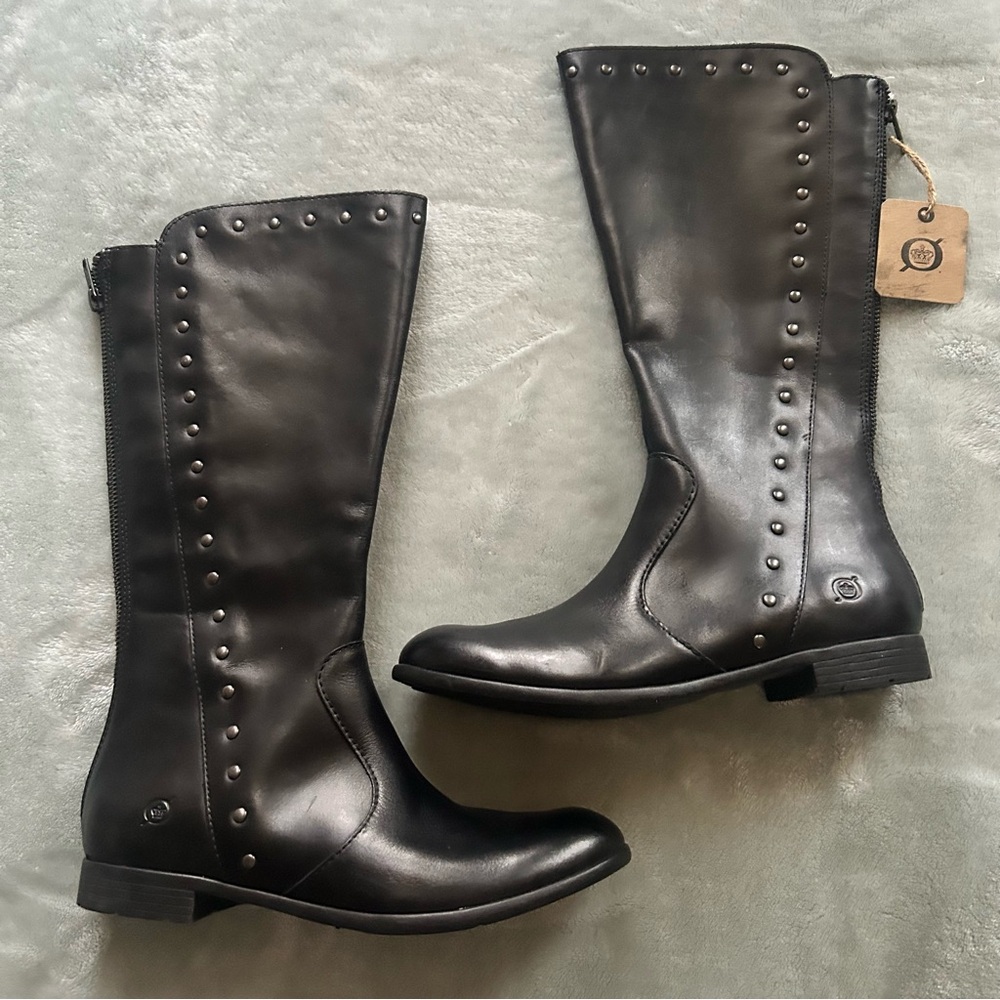 Born Larsen Studded Riding Boots Black Leather Women’s Size 7.5 NWT